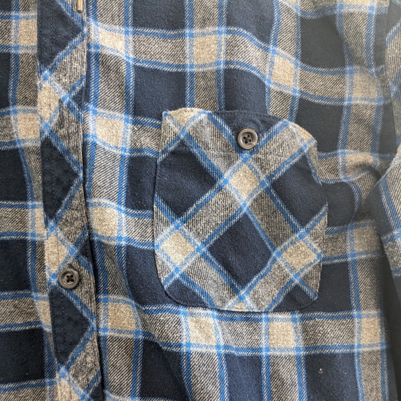 (128) Blue Hooded Flannel Plaid Top Jacket - Picture 4 of 6